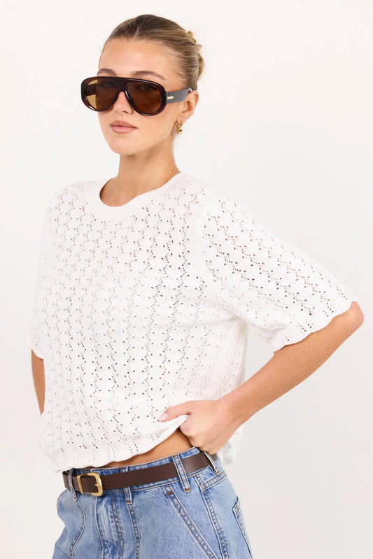 Ivy + Jack Dainty Ivory Lace Knit Tee - Ivory