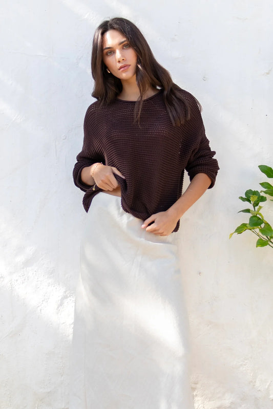 Re:Union Label Dawn Crochet Knit Jumper - Chocolate