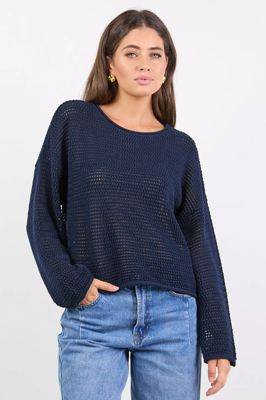 Re:Union Label Dawn Crochet Knit Jumper - Ink