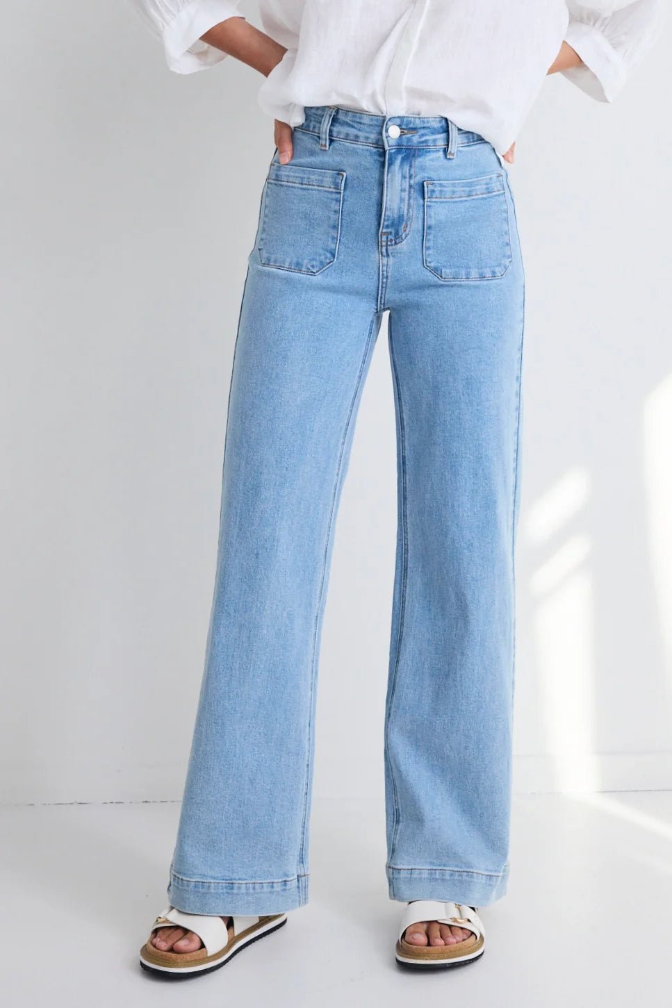Among the Brave Zoey High Rise Wide Leg Pocket Jean - Light Blue