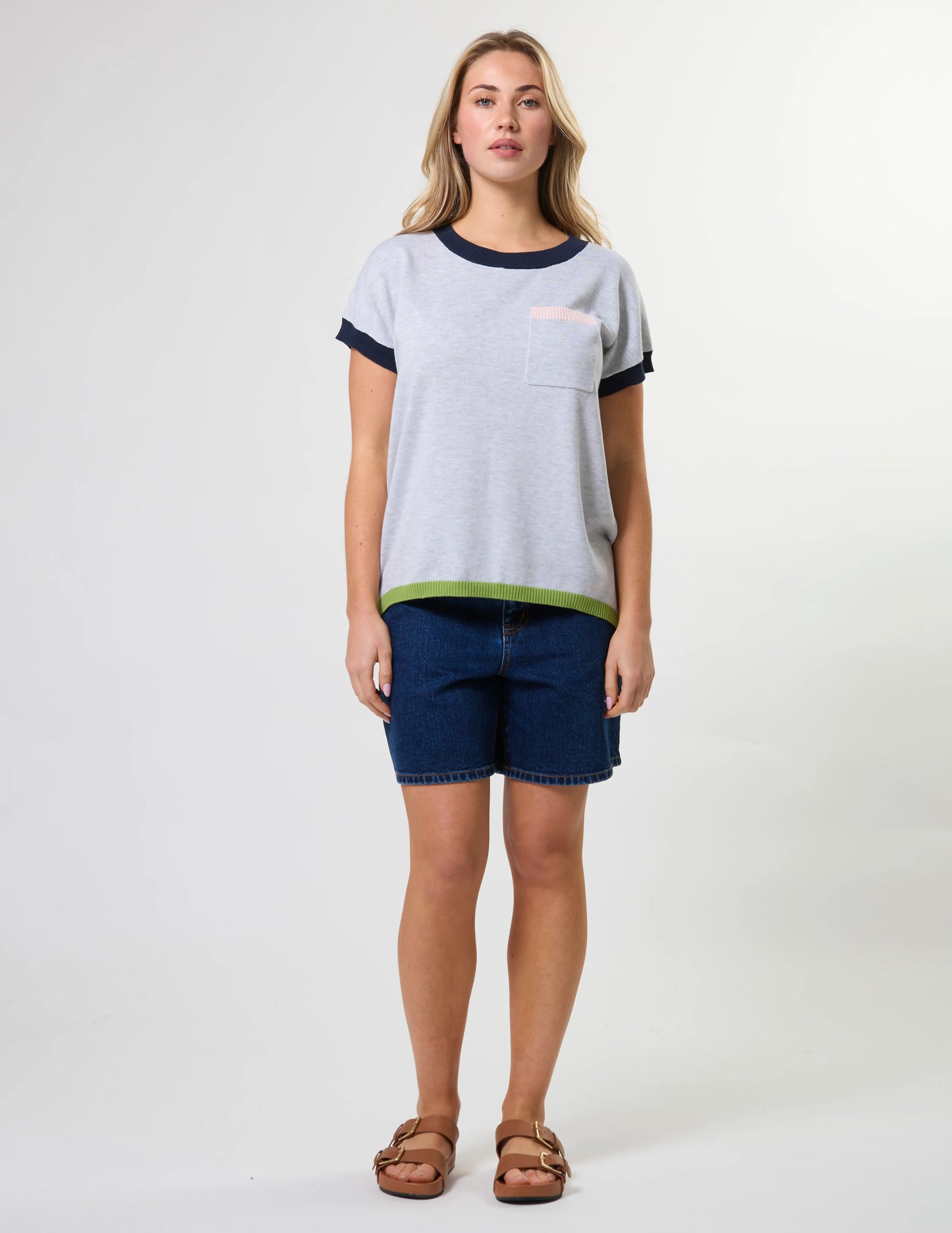 Stella + Gemma Laneway Pocket Top - Light Grey & Navy