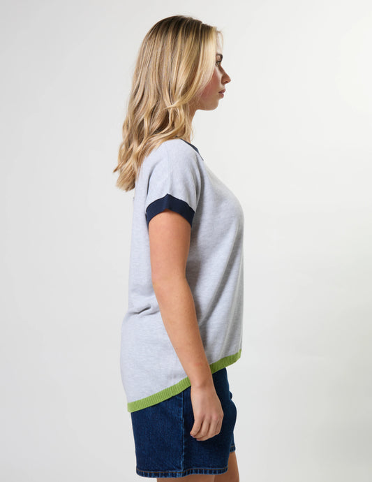 Stella + Gemma Laneway Pocket Top - Light Grey & Navy