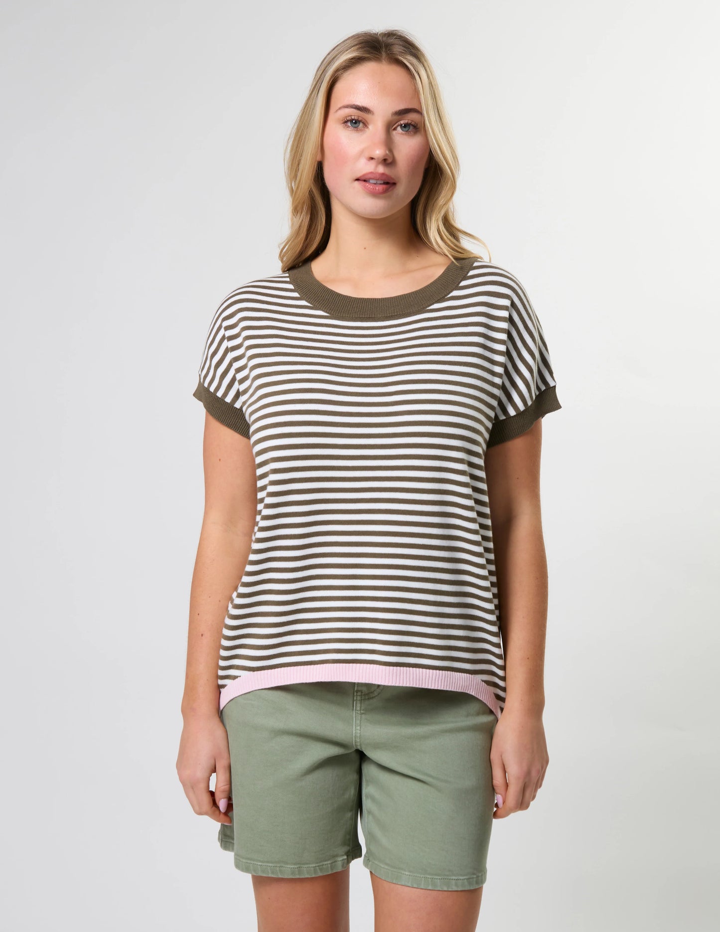 Stella + Gemma Laneway Top - Khaki & White Stripe