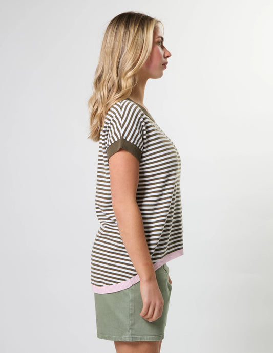 Stella + Gemma Laneway Top - Khaki & White Stripe