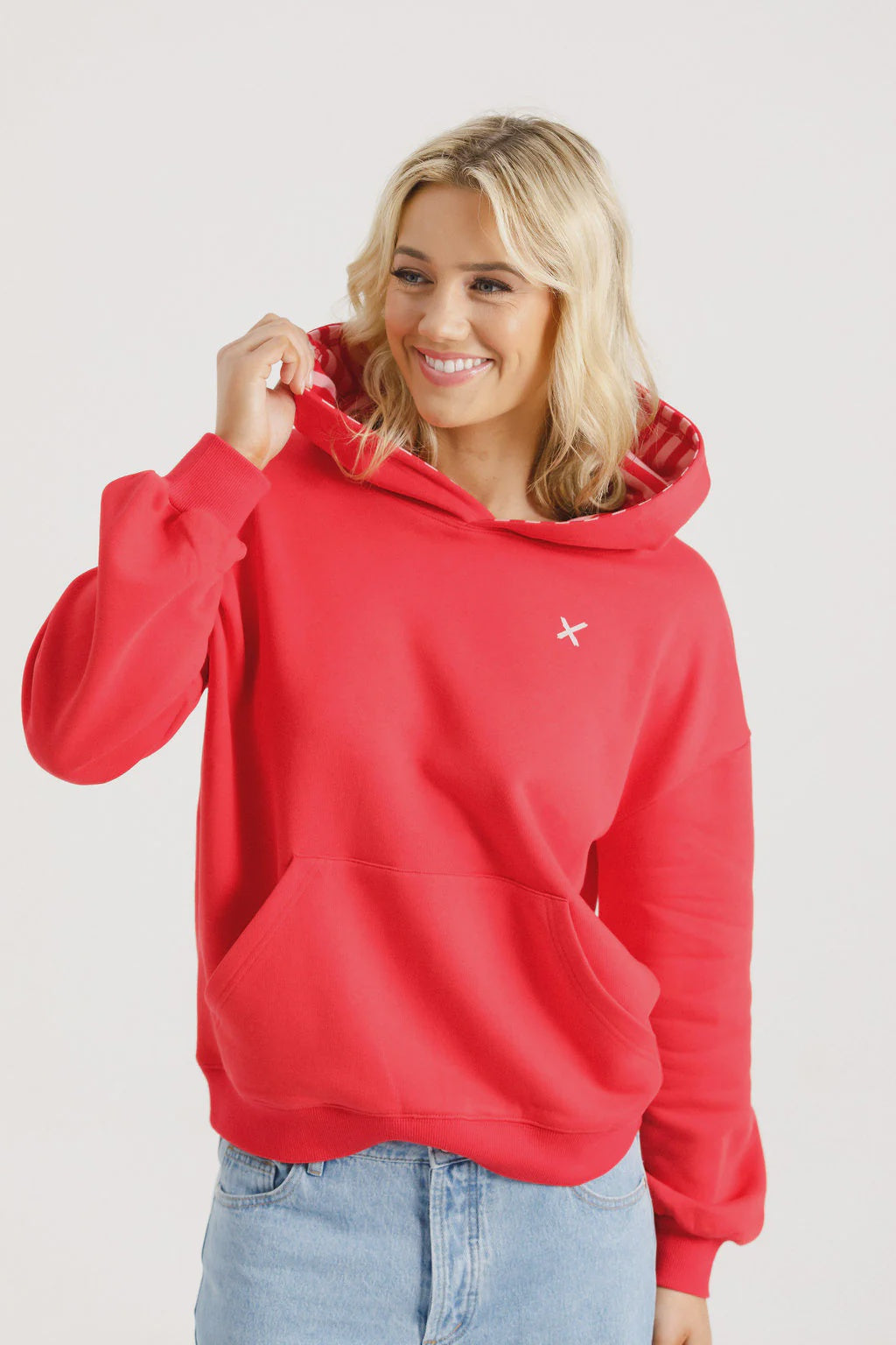 Homelee Alpine Elliot Hoodie - Ruby Red with Pink X