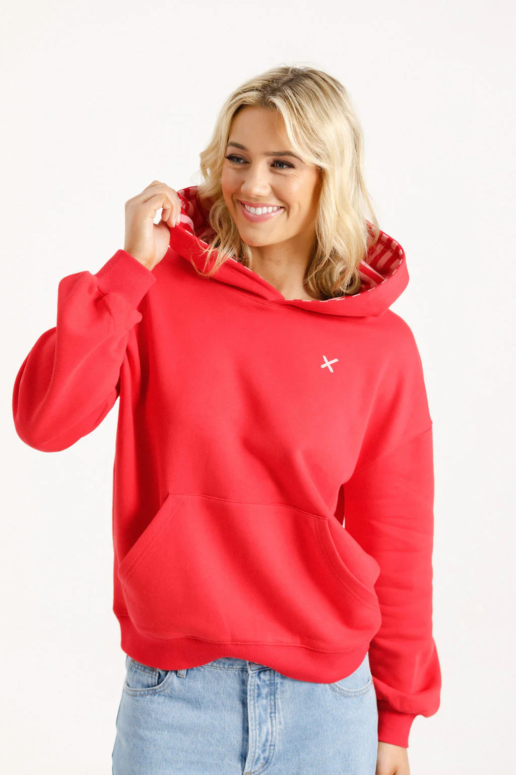 Homelee Alpine Elliot Hoodie - Ruby Red with Pink X