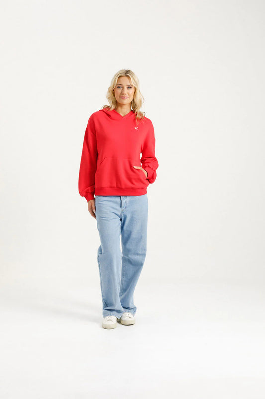 Homelee Alpine Elliot Hoodie - Ruby Red with Pink X