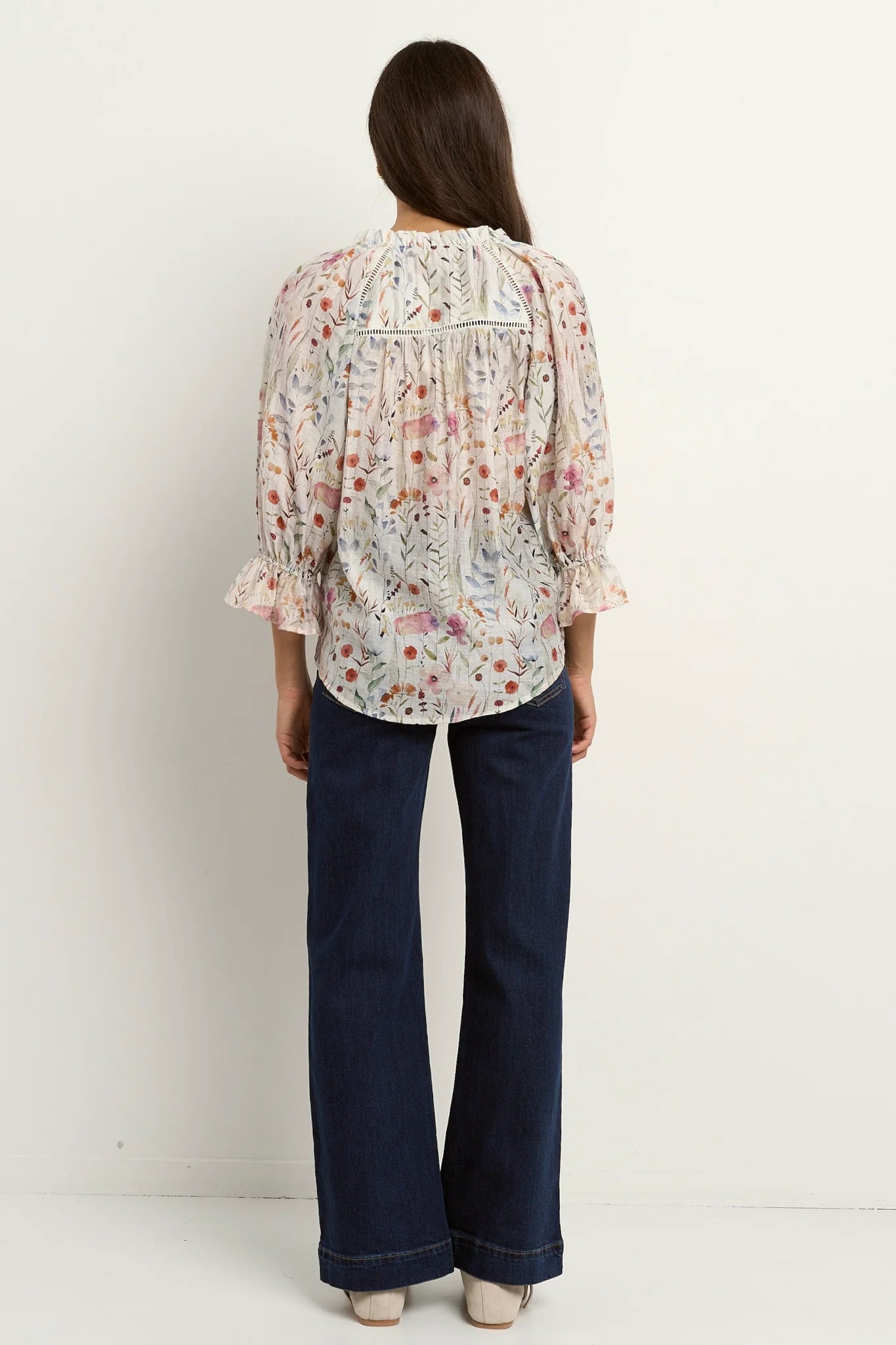 by rosa. Encounter Gathered Button Front Top - Cream Floral