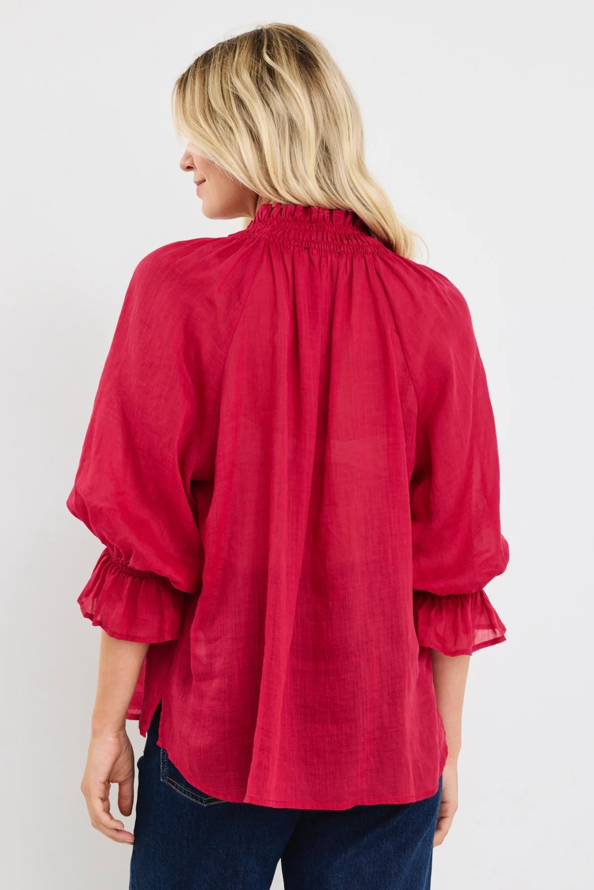 Among the Brave Expedition Shirred Neck S/S Top - Raspberry