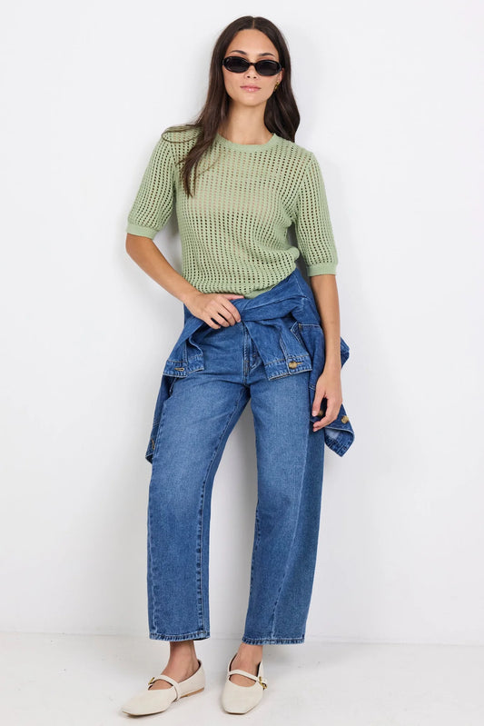 Among The Brave Freckle Sage Pointelle Short Sleeve Knit Top - Sage
