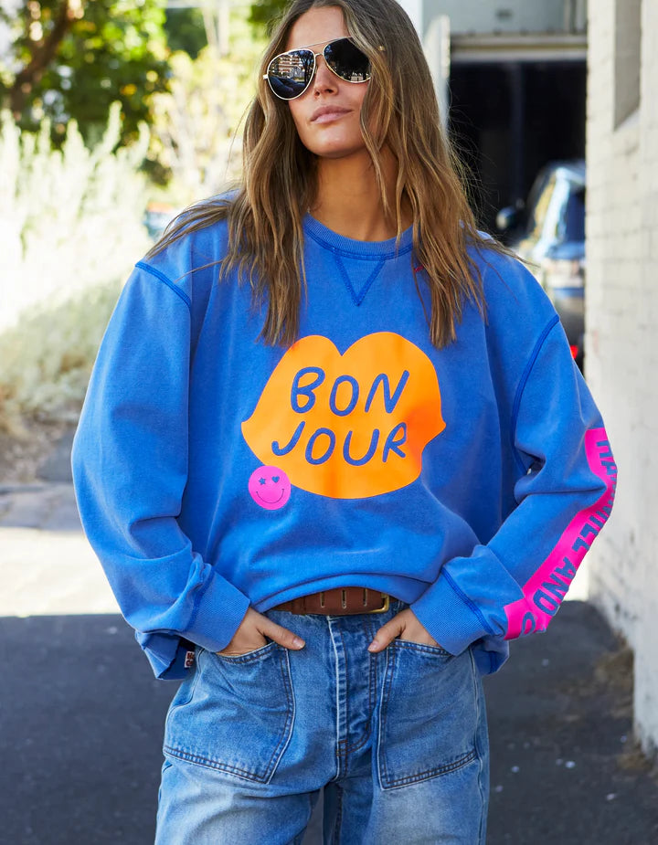 Hammill & Co Bon Jour Sweat - Ocean Blue