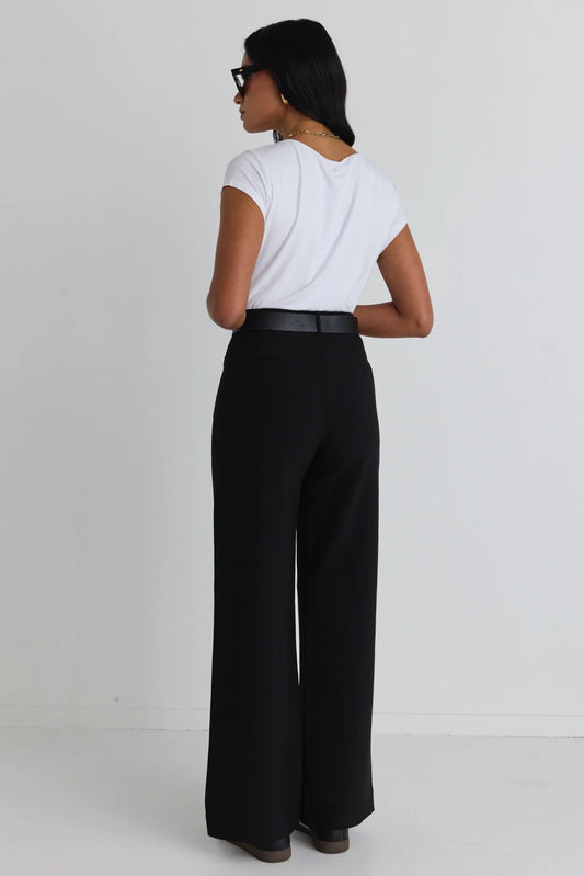 Among the Brave Zoey Tailored High Rise Wide Leg Pocket Pant - Black