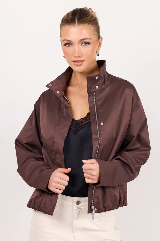 Among The Brave Landscape Funnel Neck Track Jacket - Chocolate
