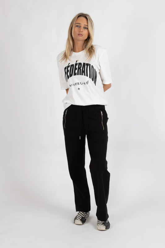 Federation Loose Leg Escape Trackies - Black/Silver