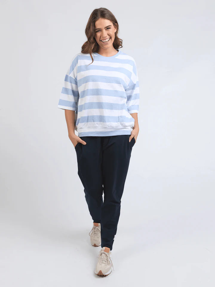 Elm Mazie Block Stripe Sweat - Sky Blue/White