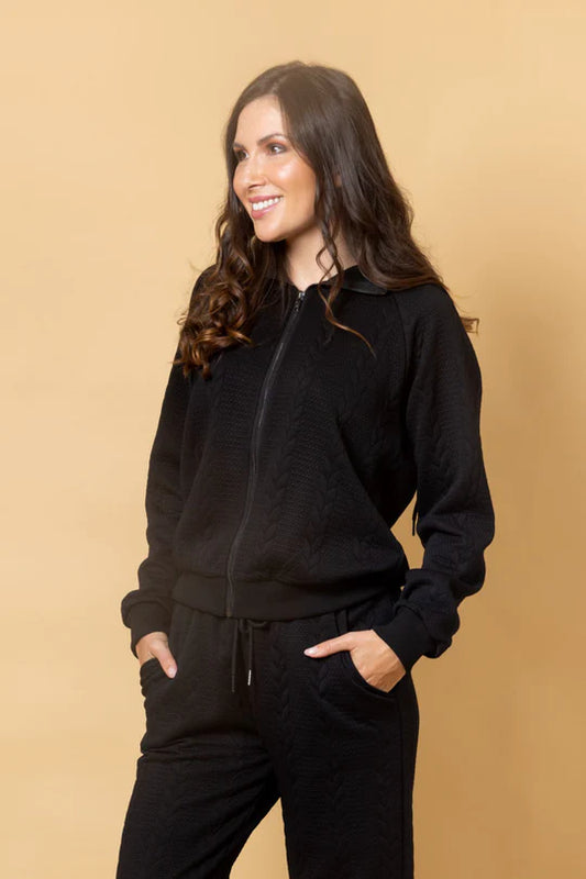 Charlo Nadia Zip Hoodie Embossed - Black