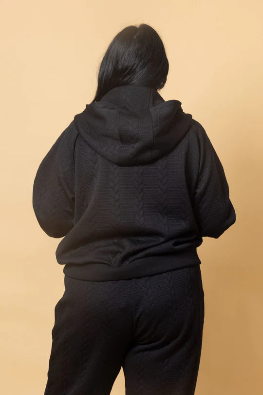 Charlo Nadia Zip Hoodie Embossed - Black