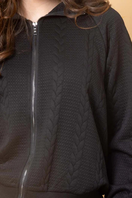 Charlo Nadia Zip Hoodie Embossed - Black