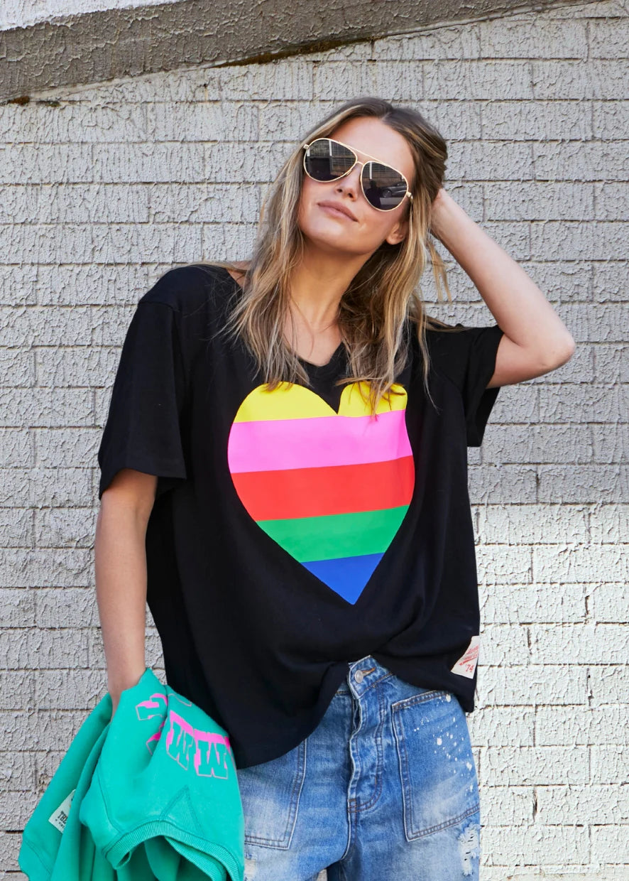 Hammill & Co Heart V Neck Tee - Black