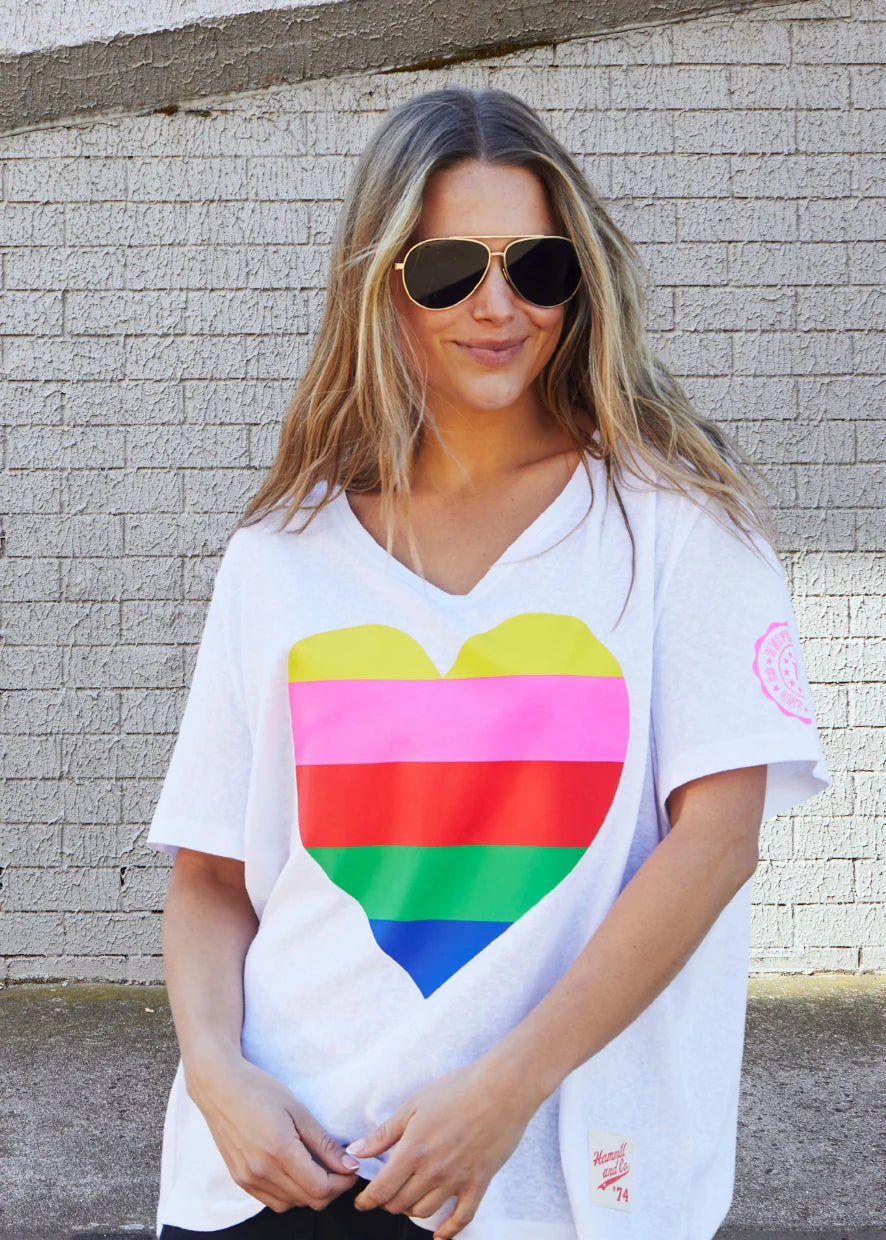 Hammill & Co Heart V Neck Tee - White