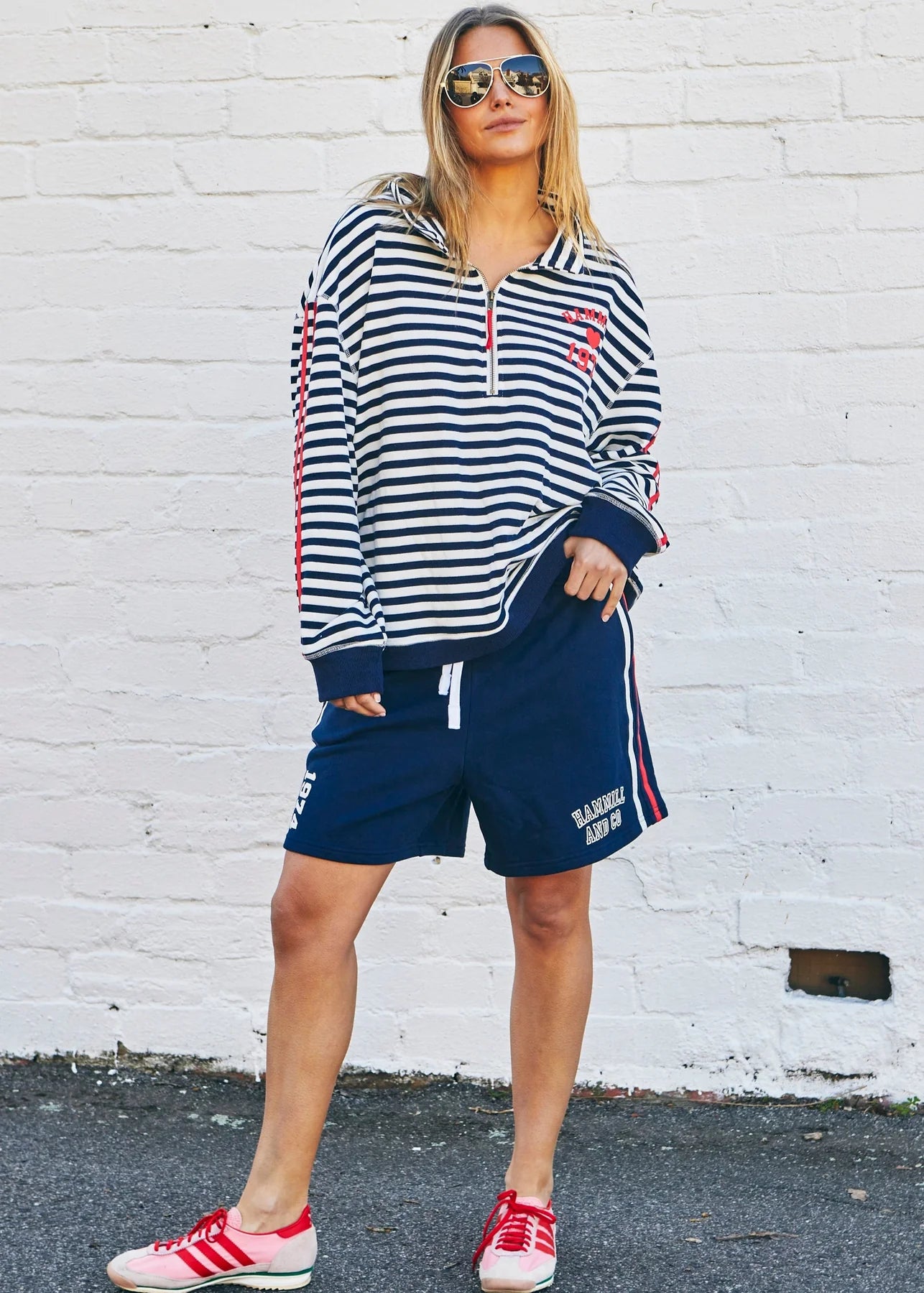 Hammill & Co Retro Collared Zip Sweat - Navy & White Stripe