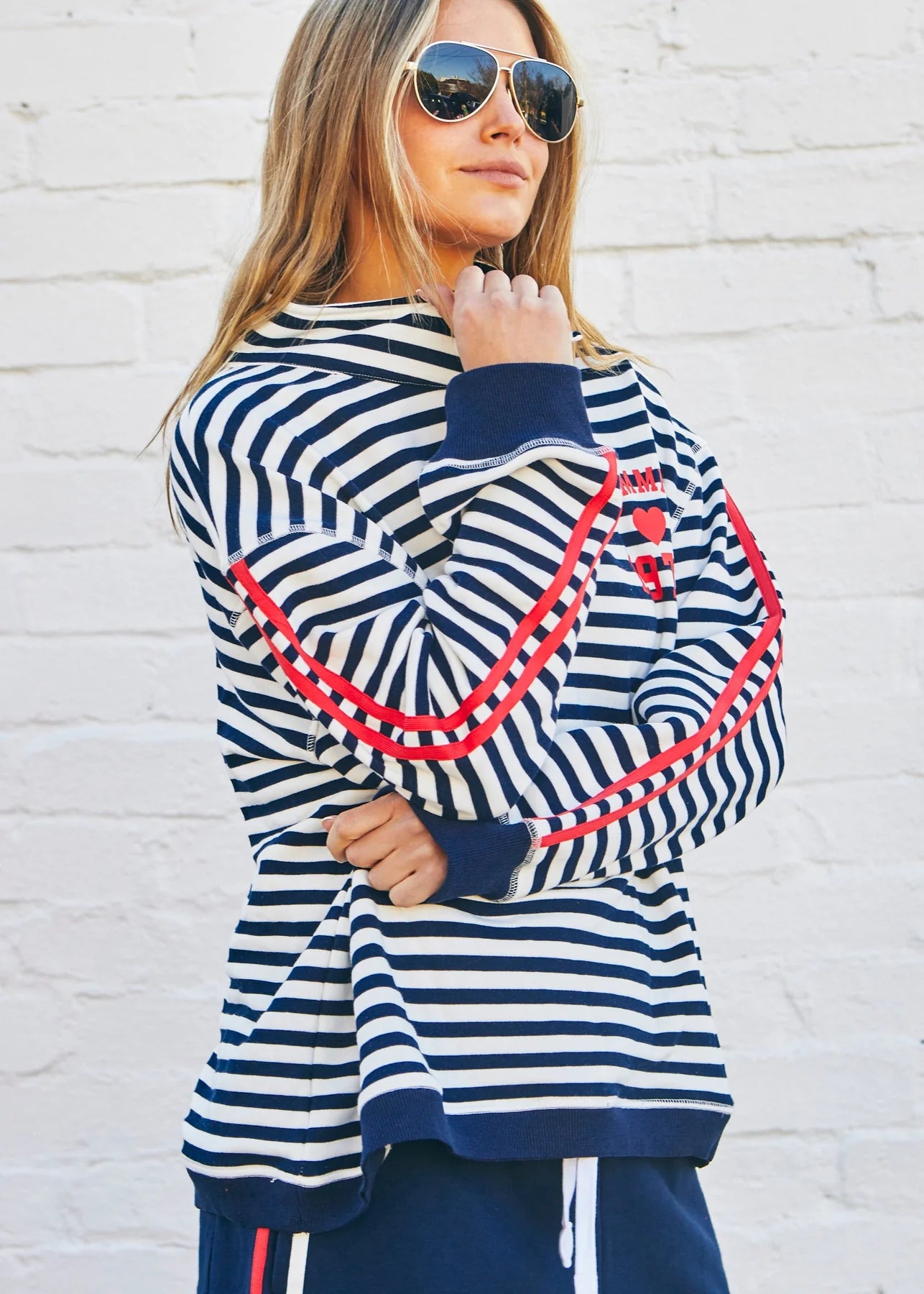 Hammill & Co Retro Collared Zip Sweat - Navy & White Stripe