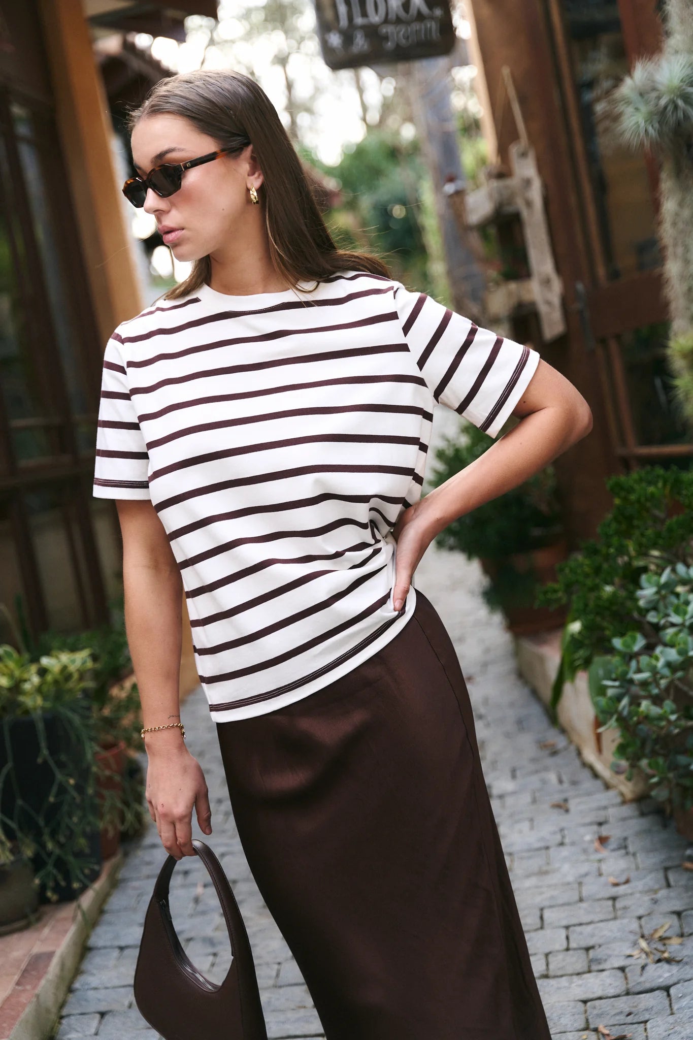Re:Union Binding Boxy Fit Tee - Chocolate Stripe