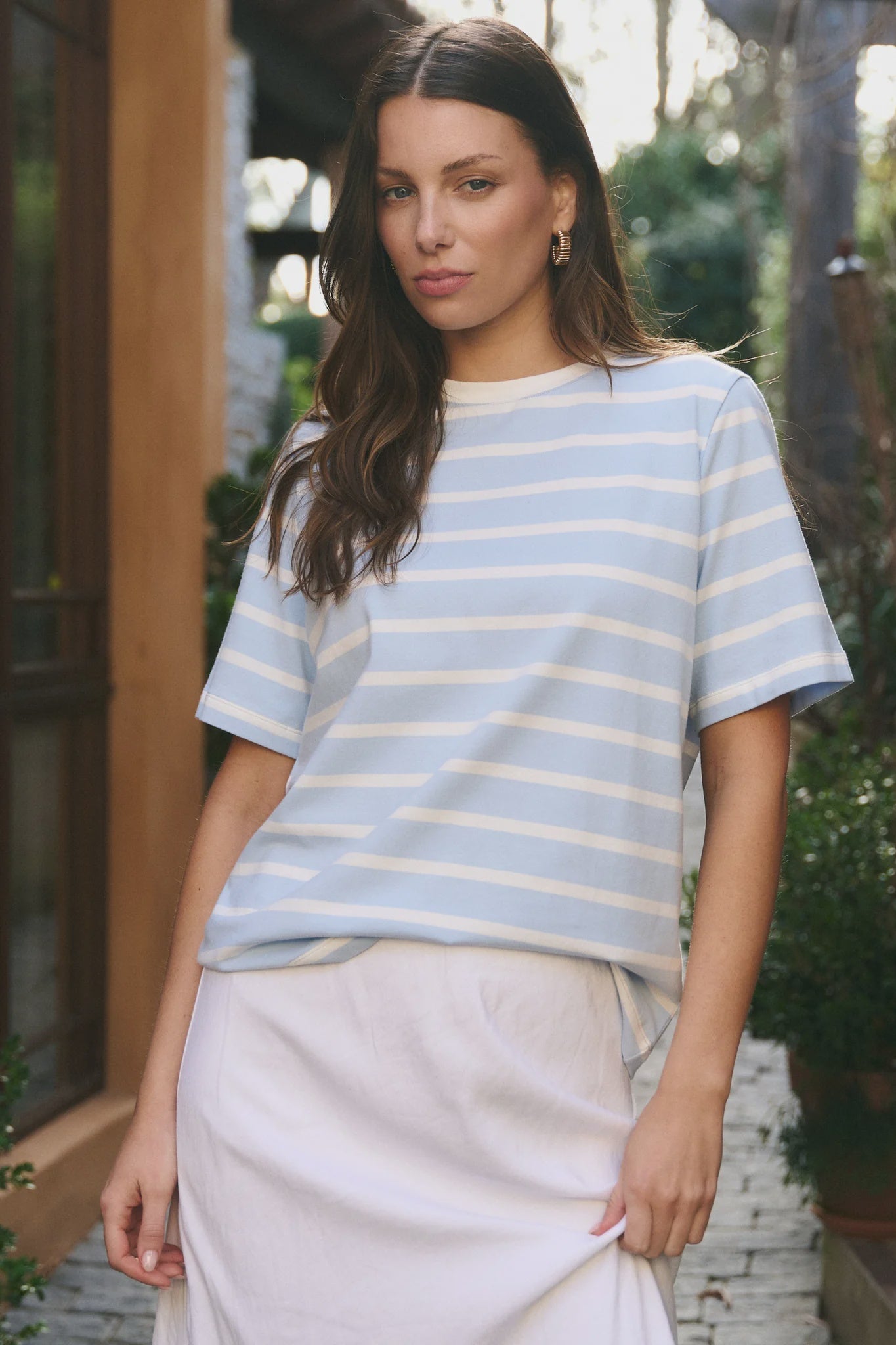 Re:Union Binding Boxy Fit Tee - Pale Blue & White Stripe