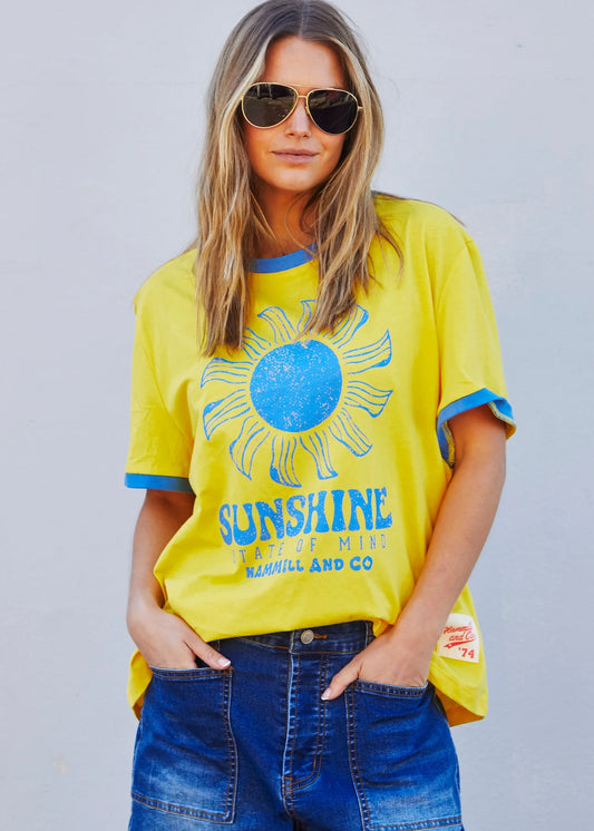 Hammill & CoSunshine State of Mind Ringer Tee - Yellow/Royal Blue