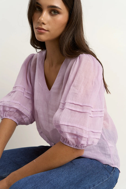Ivy + Jack Recall Ramie Pleat Sleeve Crew Top - Lilac