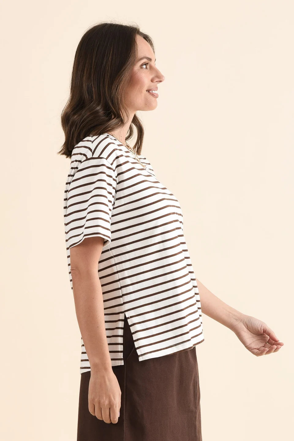Betty Basics Relax Boxy Tee - Chocolate Stripe