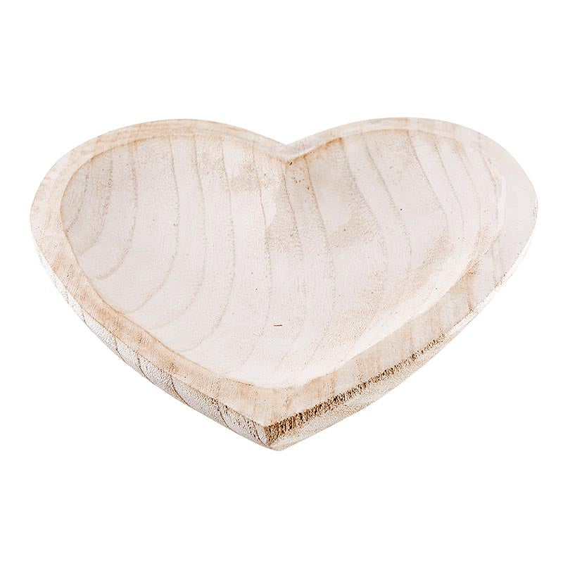 Artisanal Paulownia Wood Heart Bowl - White Wash