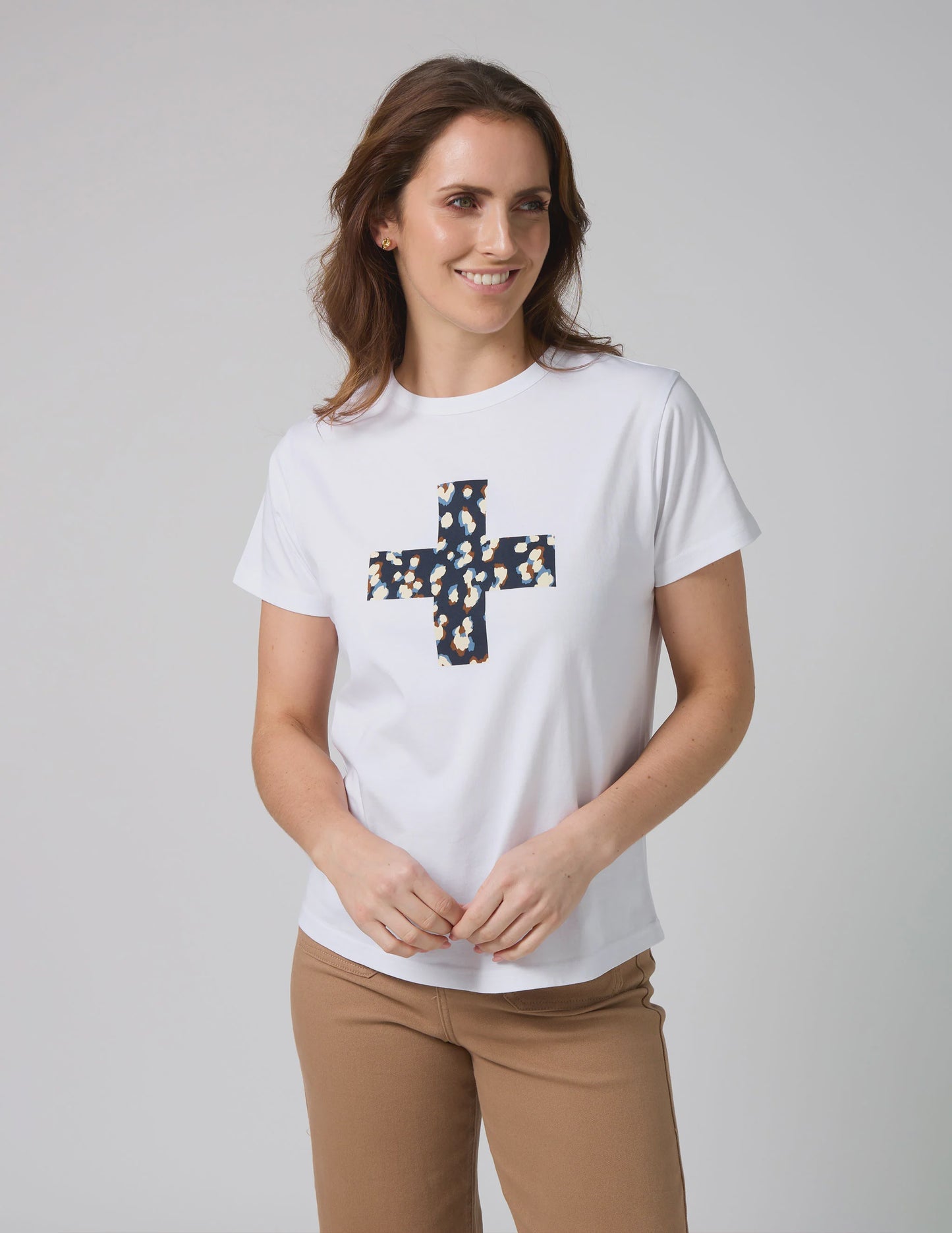 Stella + Gemma Ace Tee - White Leopard Cross