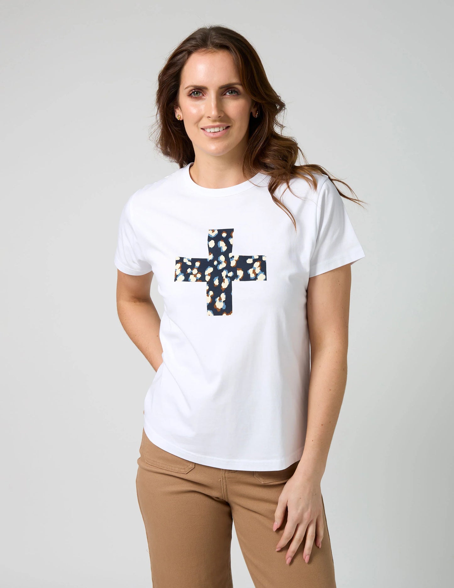Stella + Gemma Ace Tee - White Leopard Cross