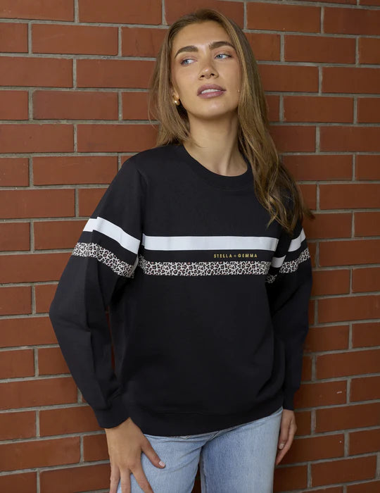Stella & Gemma Essential Sweat- Black Leopard & White Stripe