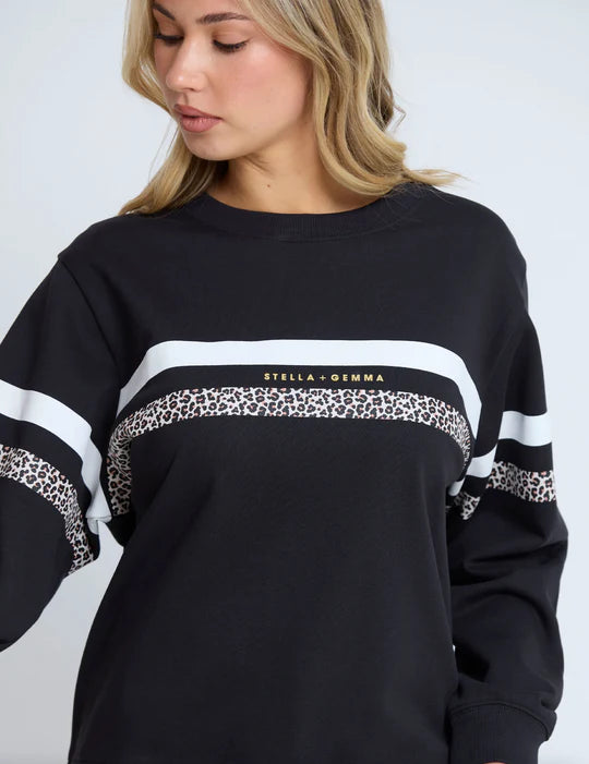 Stella & Gemma Essential Sweat- Black Leopard & White Stripe