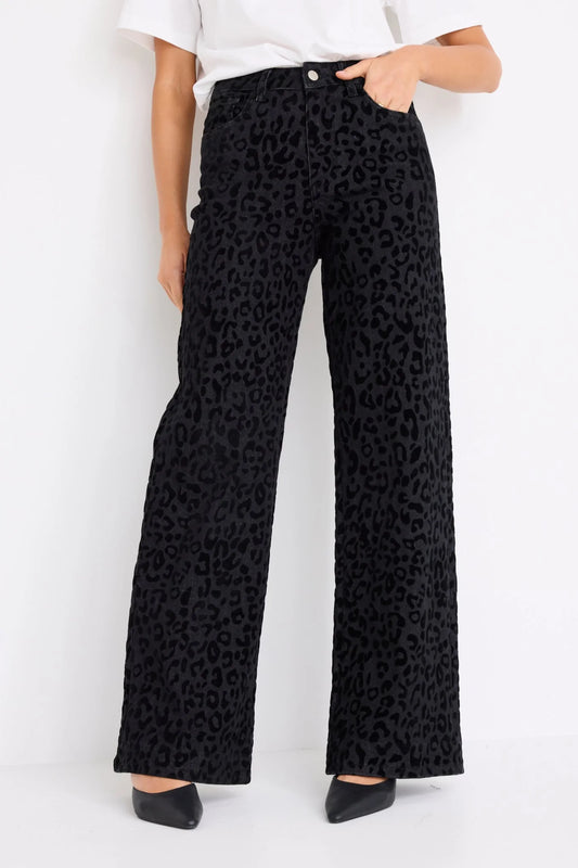 Stories be Told Belmont Mid Rise Wide Leg Jean - Black Animal