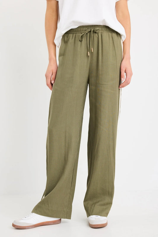 Stories be Told Vibe Linen Blend Jacquard Stripe Wide Leg Pants - Khaki