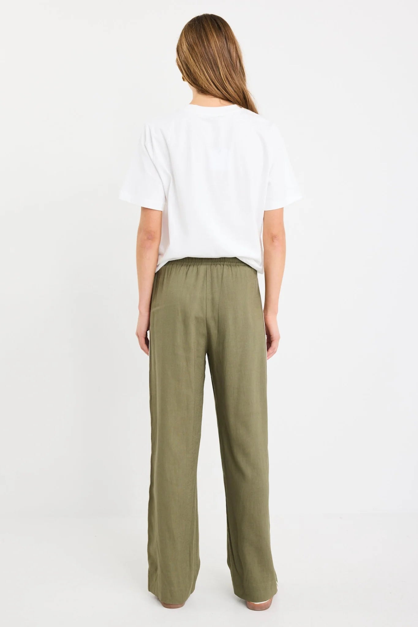 Stories be Told Vibe Linen Blend Jacquard Stripe Wide Leg Pants - Khaki