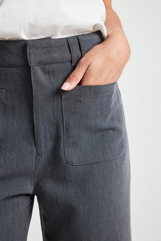 Among the Brave Zoey Tailored High Rise Wide Leg Pocket Pants - Charcoal