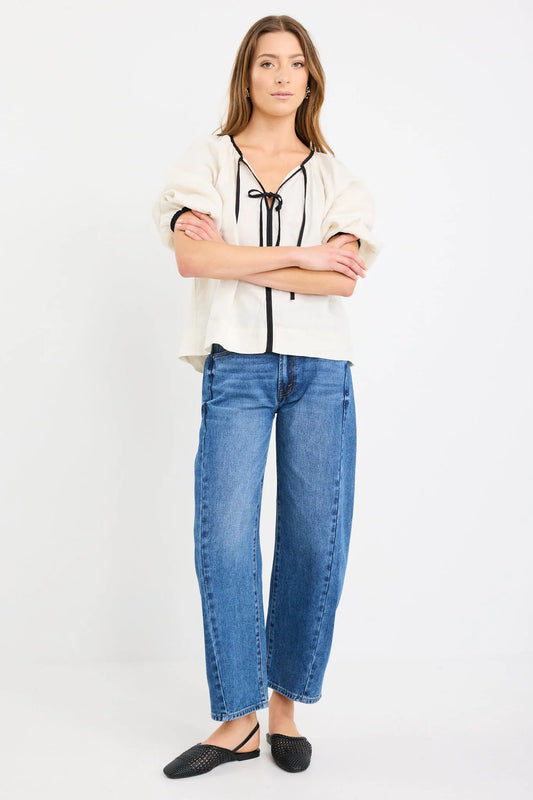 Re:Union Subliminal Linen Relaxed Top - Cream with Black Trim