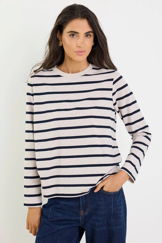 Re;Union Tether LS Boxy Tee - Ecru Navy Stripe