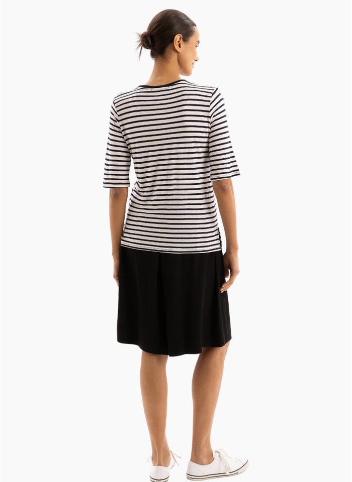 Two by Two Linen Tee - Navy Stripe
