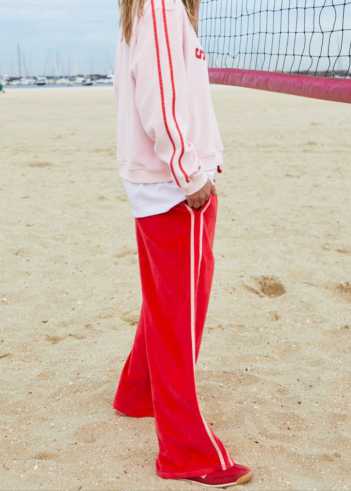 Hammill & Co Sporty Velour Pant - Red/Pink