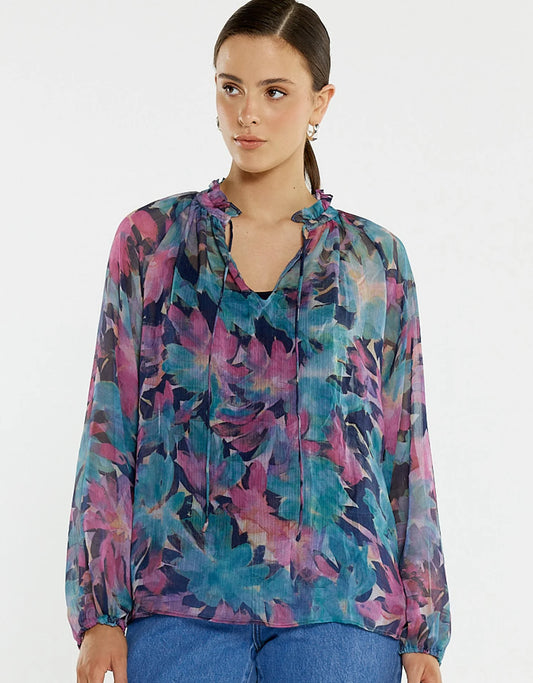Sass Willow Tie Front Blouse - Native Orchid