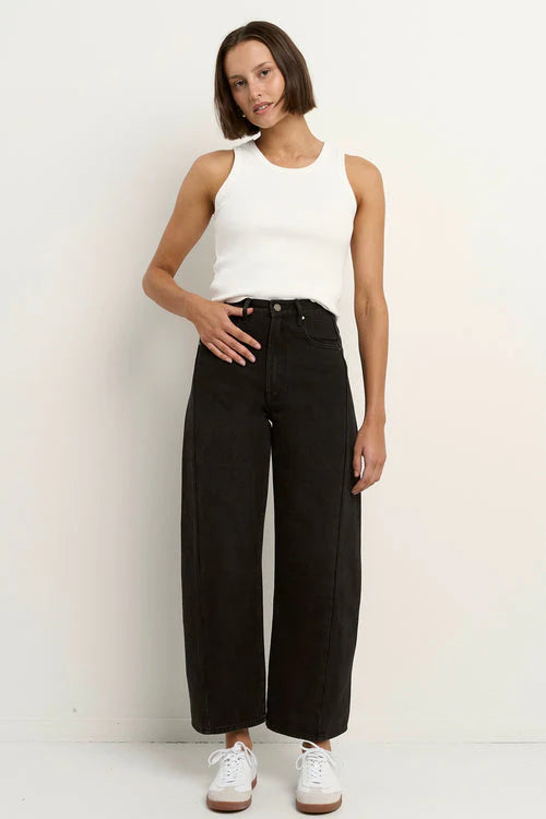 Among the Brave Varsity Forward Seam Barrel Jeans - Black Wash