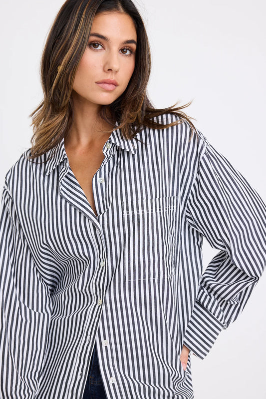 Stories be Told You got This Poplin Oversized Shirt - Black Stripe
