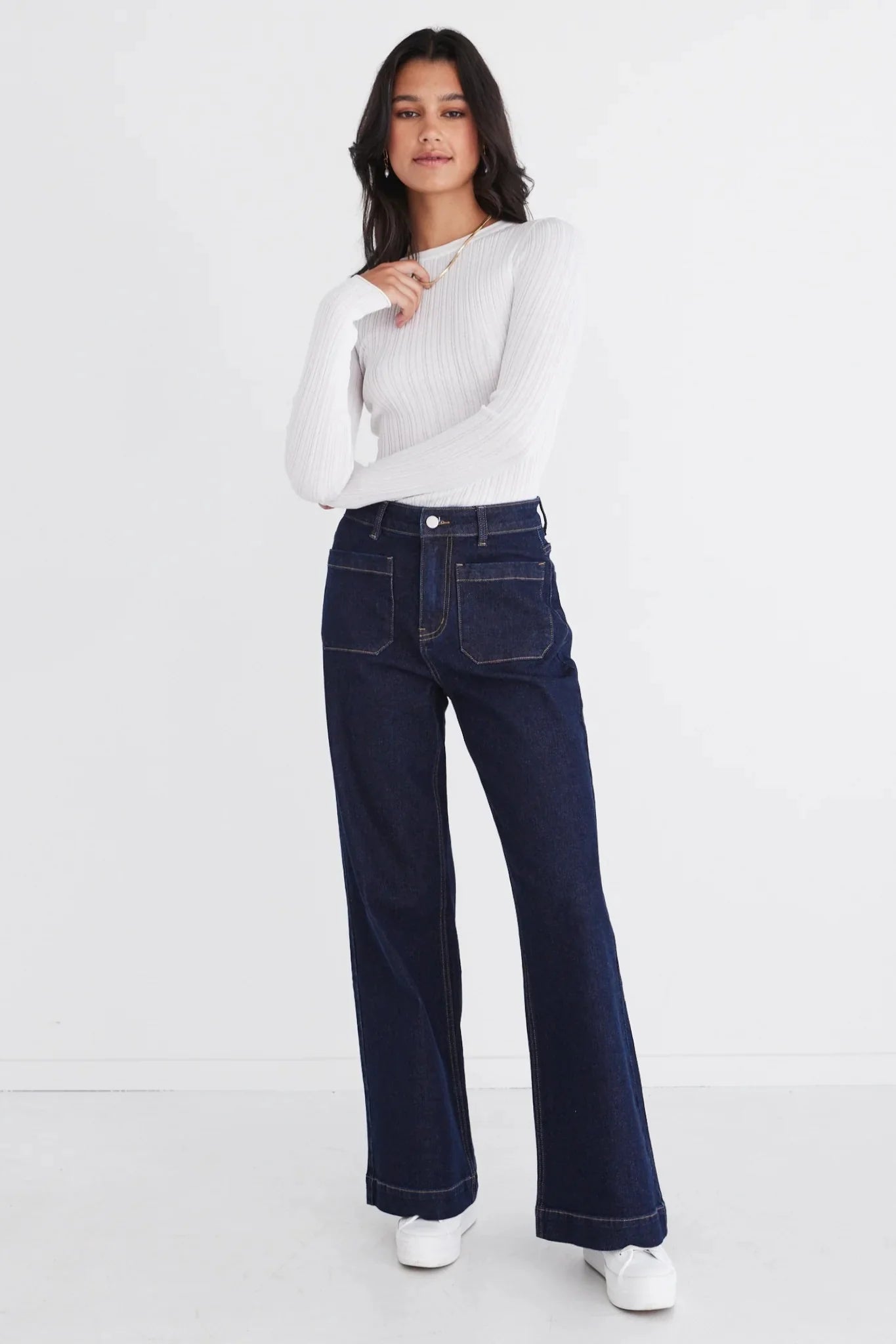 Among the Brave Zoey High Rise Wide Leg Pocket Jean Indigo