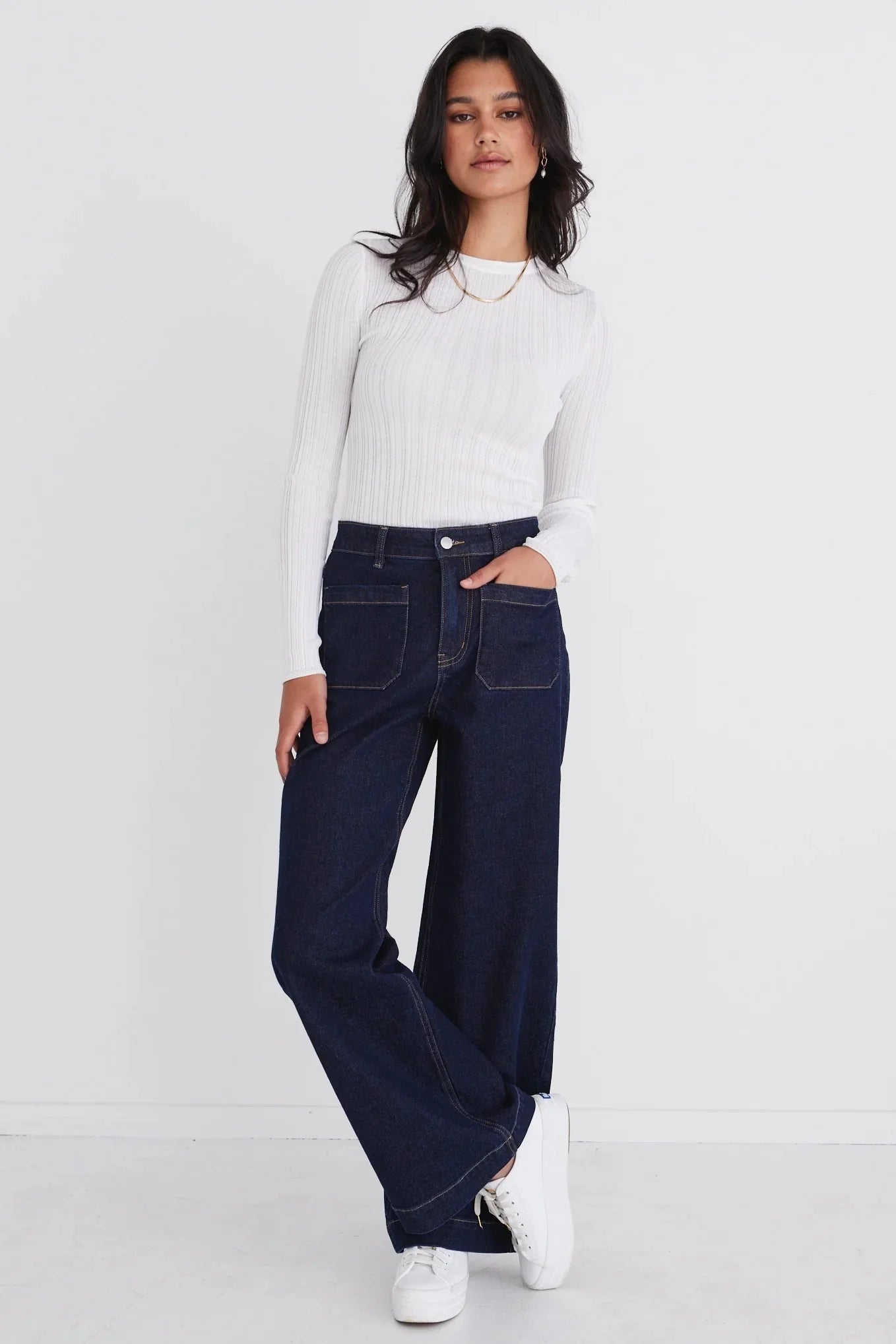 Among the Brave Zoey High Rise Wide Leg Pocket Jean Indigo