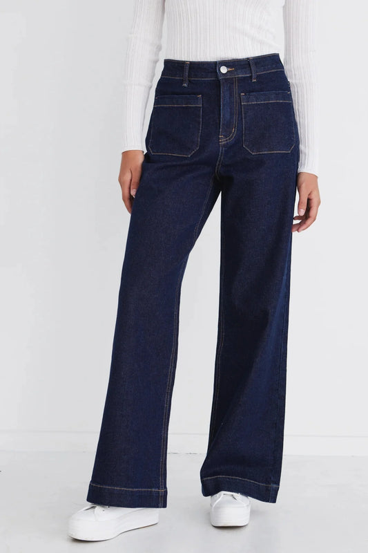 Among the Brave Zoey High Rise Wide Leg Pocket Jean Indigo